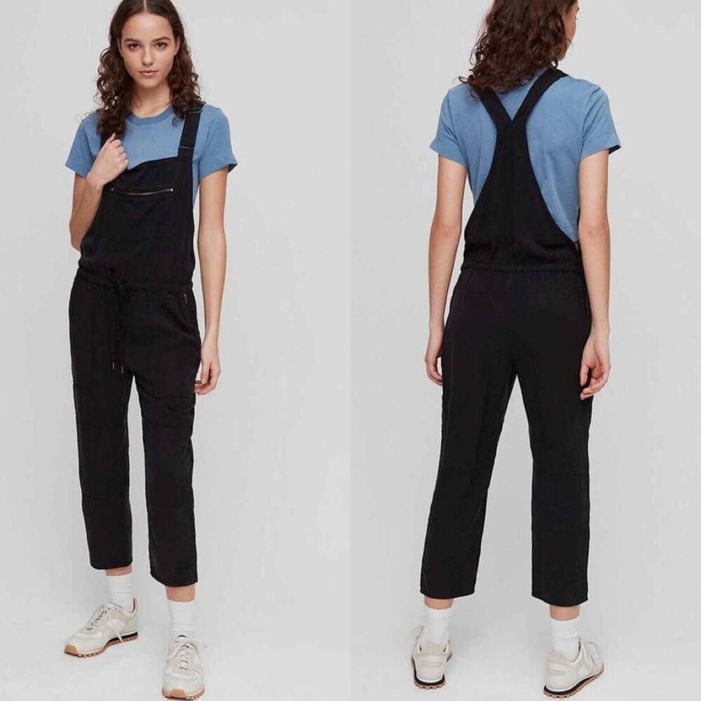 Aritzia Wilfred Free Valletta Black Cropped Twill Cargo Overalls XXS